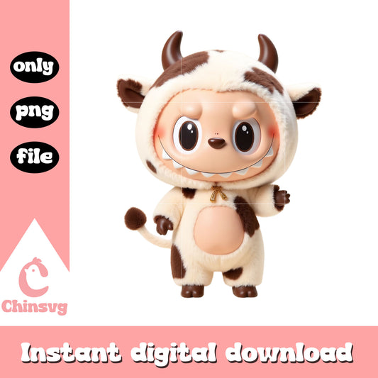 Labubu cow doll clothes design png, labubu clothes png