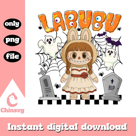Labubu creepy doll ver halloween design png, halloween art png