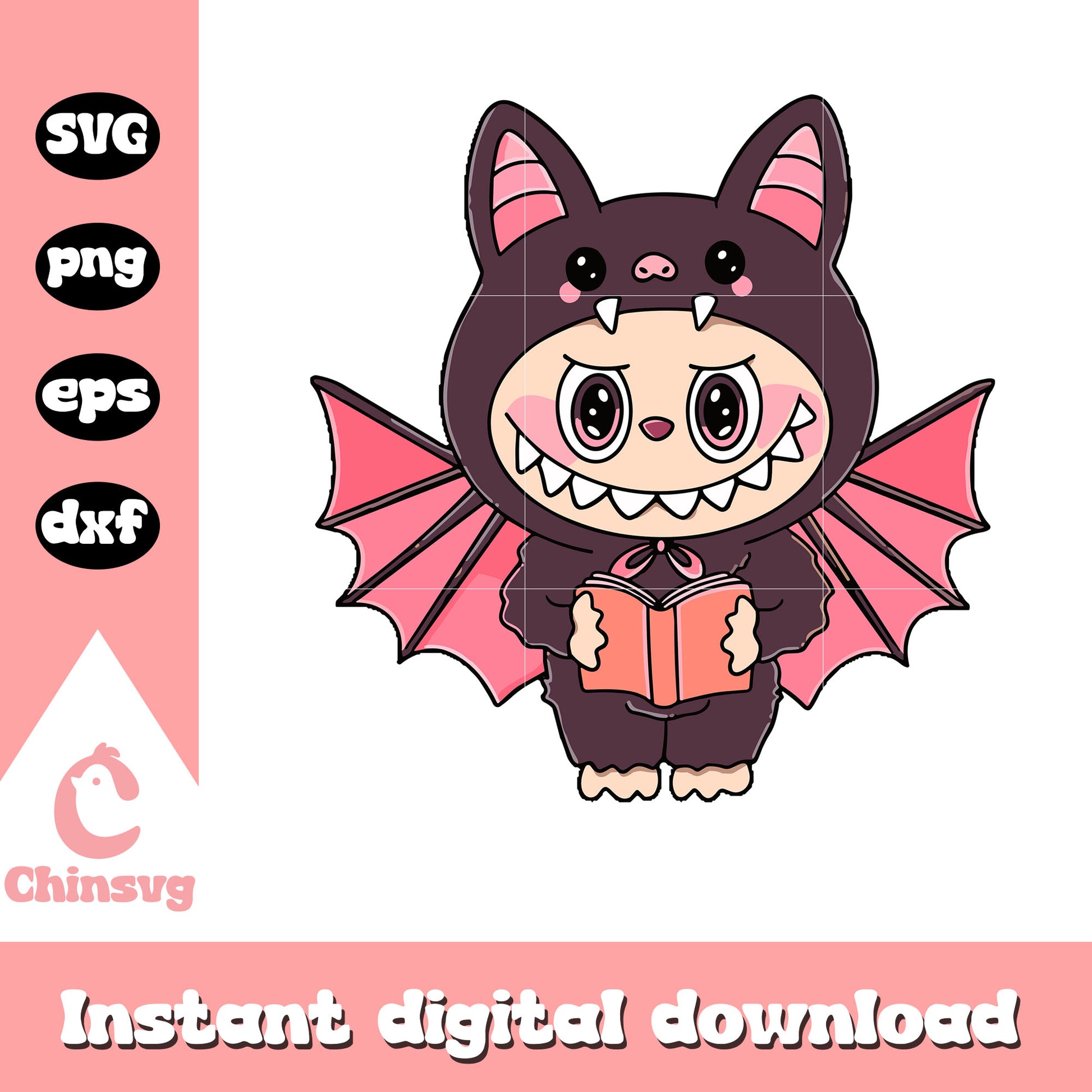 Labubu cute baby bat clothes clipart svg, halloween bats svg