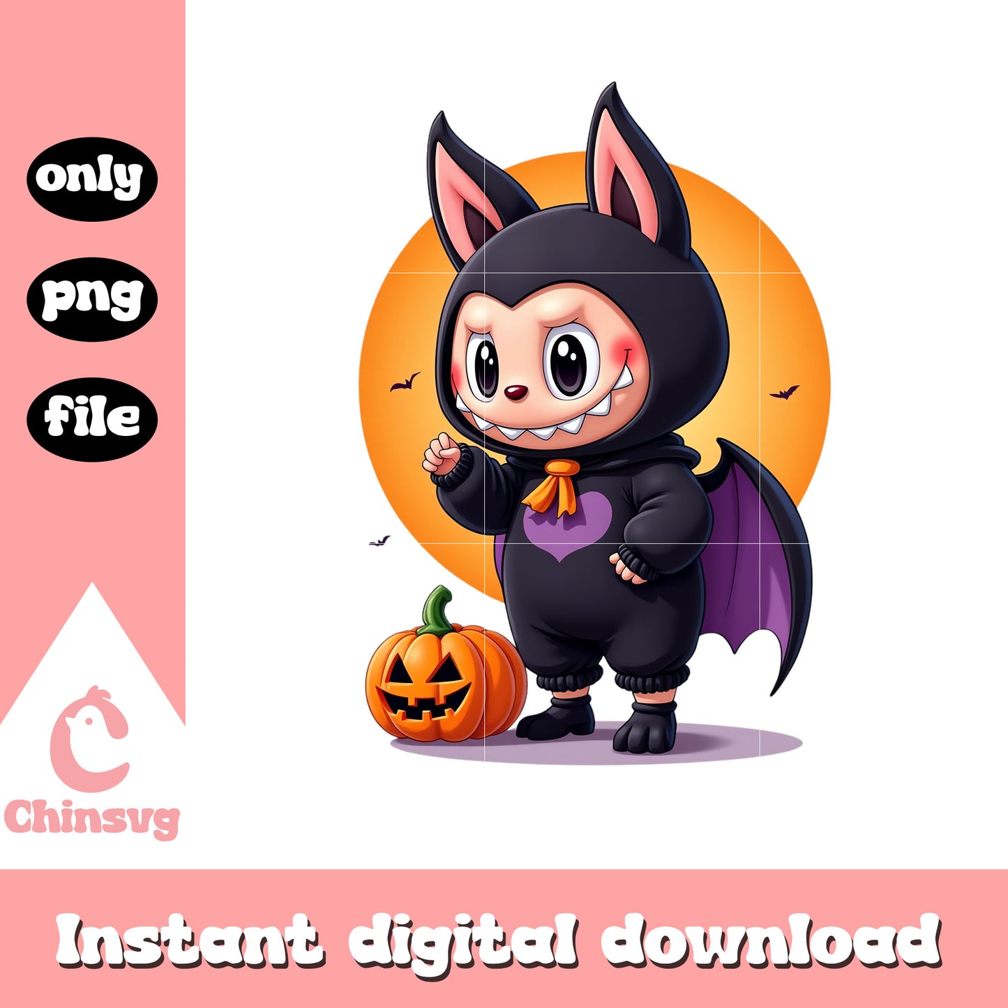 Labubu cute bat halloween doll art png, halloween bats png