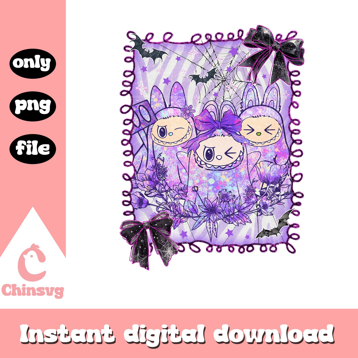 Labubu cute ghost coquette bow frame png, halloween ghost png