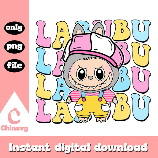 Labubu cute overall clothes popmart design png, labubu art png