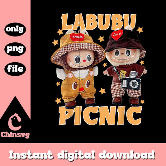 Labubu cute picnic and friends meme design png, labubu clipart png