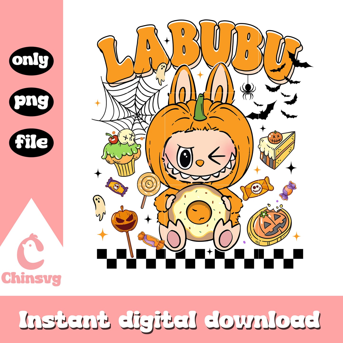 Labubu cute pumpkin costume design png, halloween labubu png