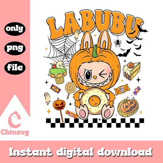 Labubu cute pumpkin costume design png, halloween labubu png