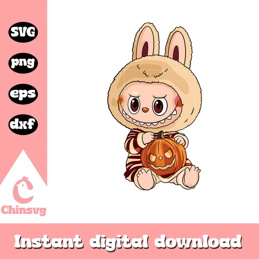 Labubu cute with pumpkin clothes design svg, cute labubu svg