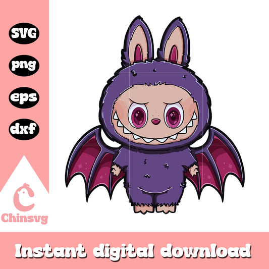 Labubu dark bat horror drawing design svg, halloween bat svg