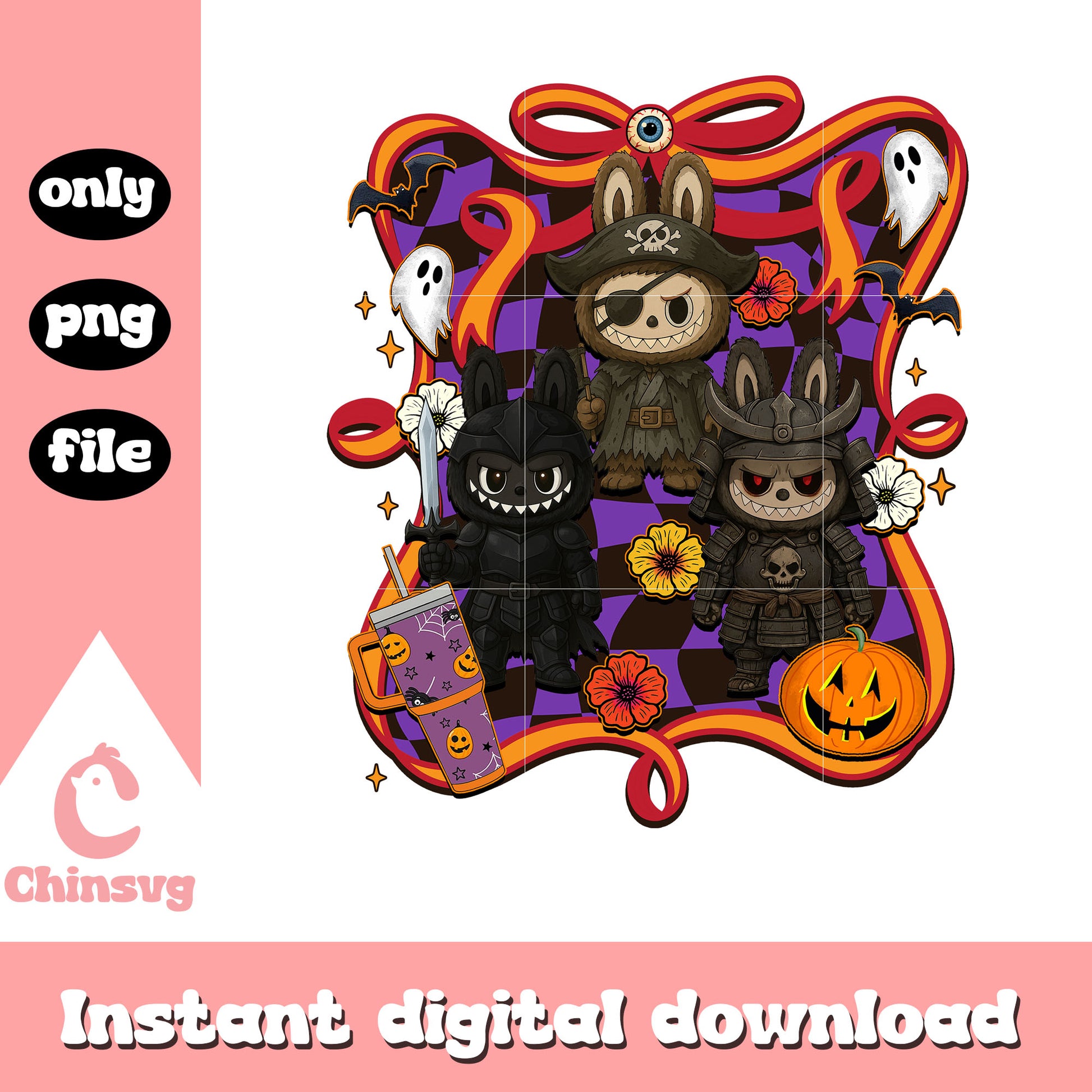 Labubu dark characters halloween bow png, halloween clipart png