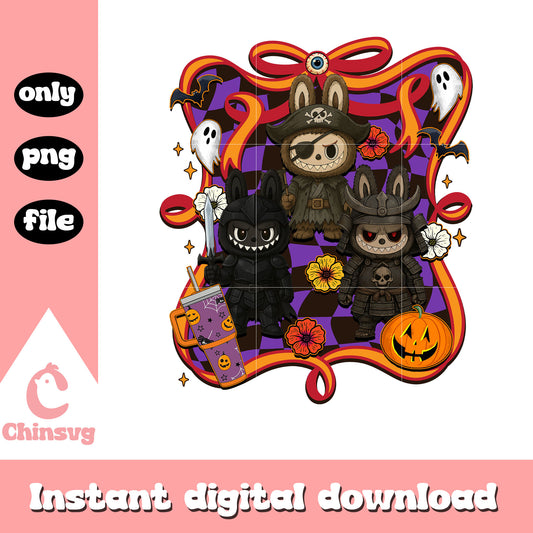 Labubu dark characters halloween bow png, halloween clipart png