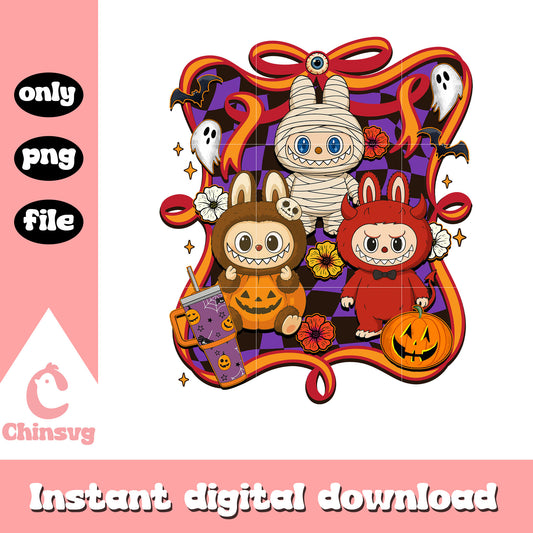 Labubu dark devil halloween bow png, devil outfits halloween png