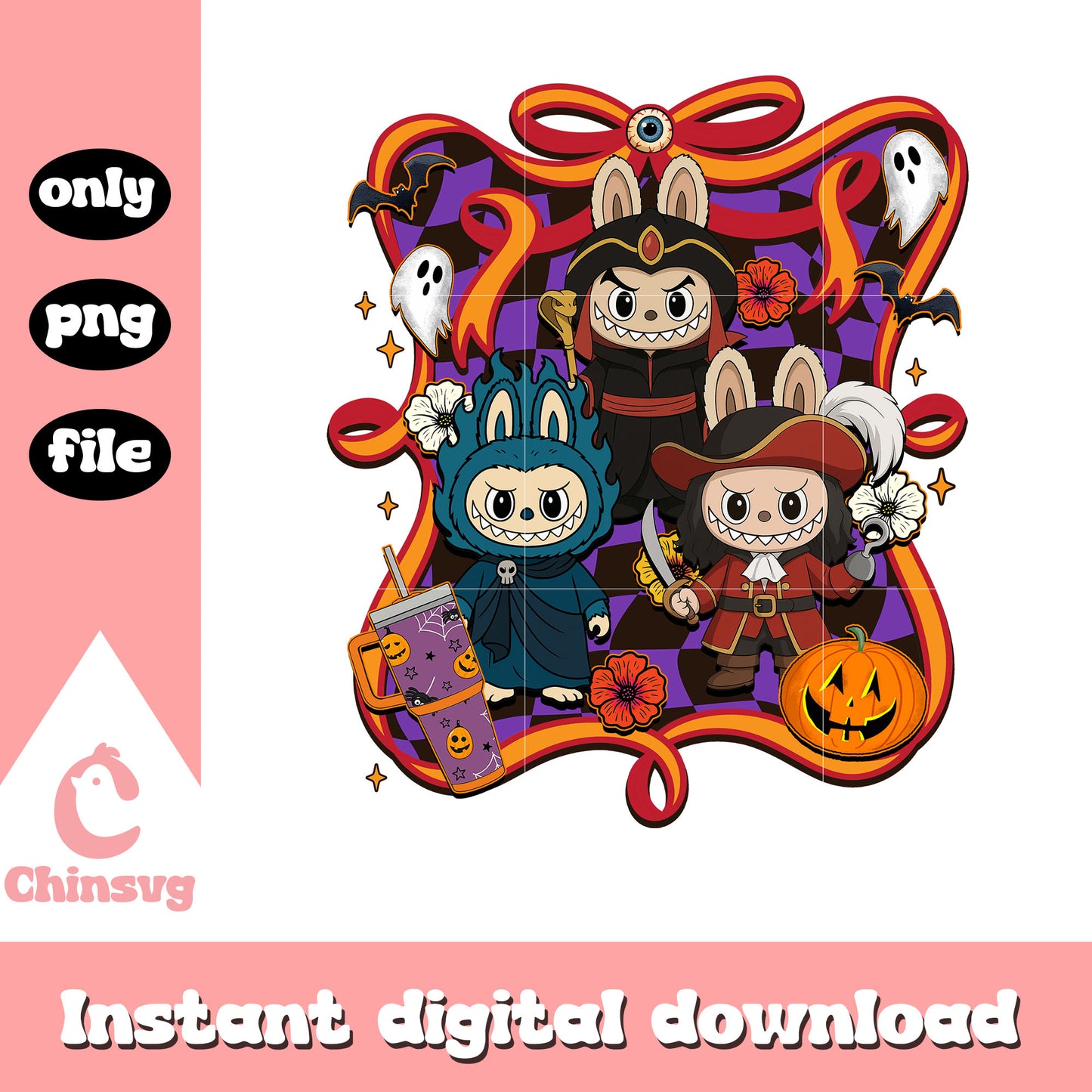 Labubu devil doll halloween bow png, halloween devil png