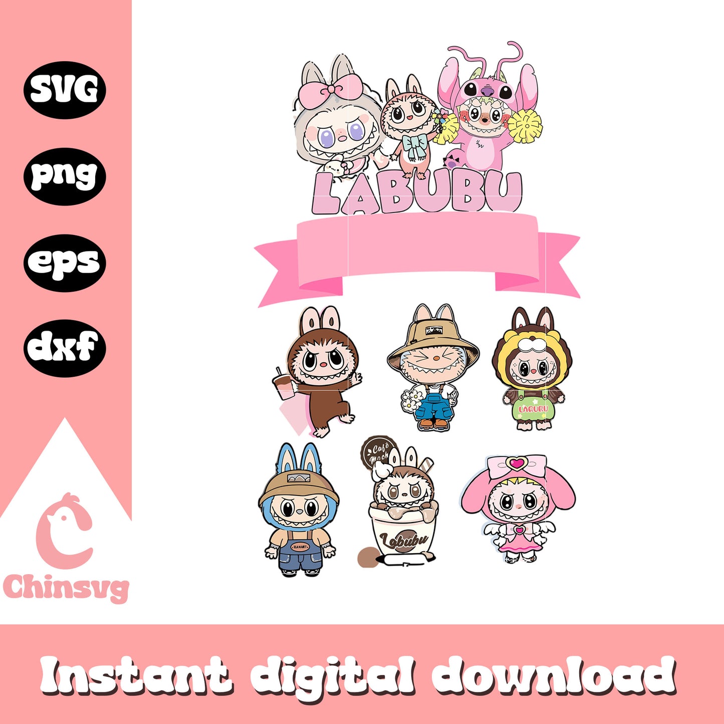 Labubu disguise squad cute doll drawing svg, labubu monsters svg