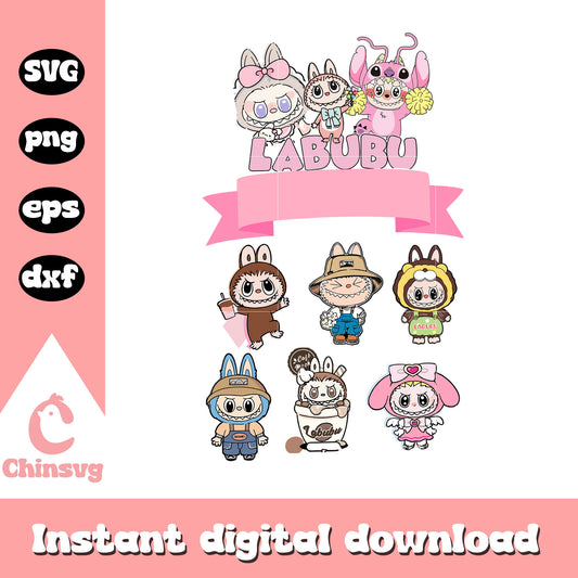Labubu disguise squad cute doll drawing svg, labubu monsters svg