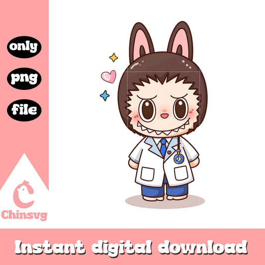 Labubu doctor cosplay doll design png, labubu clothing png