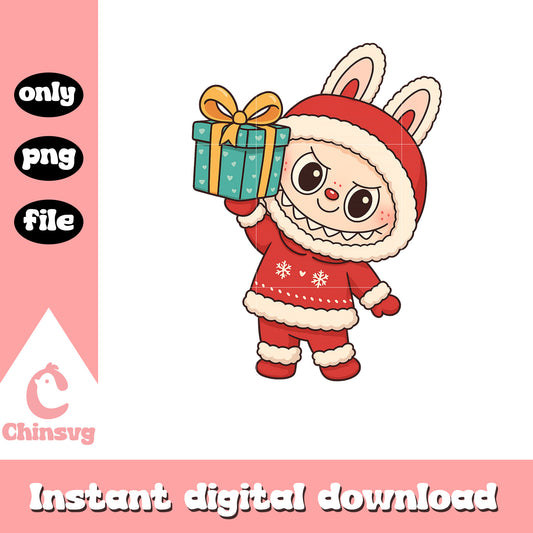 Labubu doll and christmas gift png, have a seat labubu png