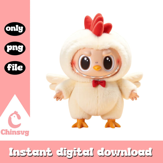 Labubu doll chicken coquette design png, labubu monster png
