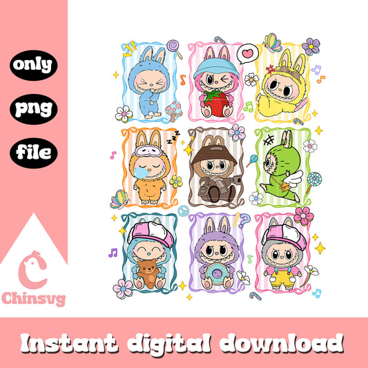 Labubu doll costume frame png, the monsters labubu png