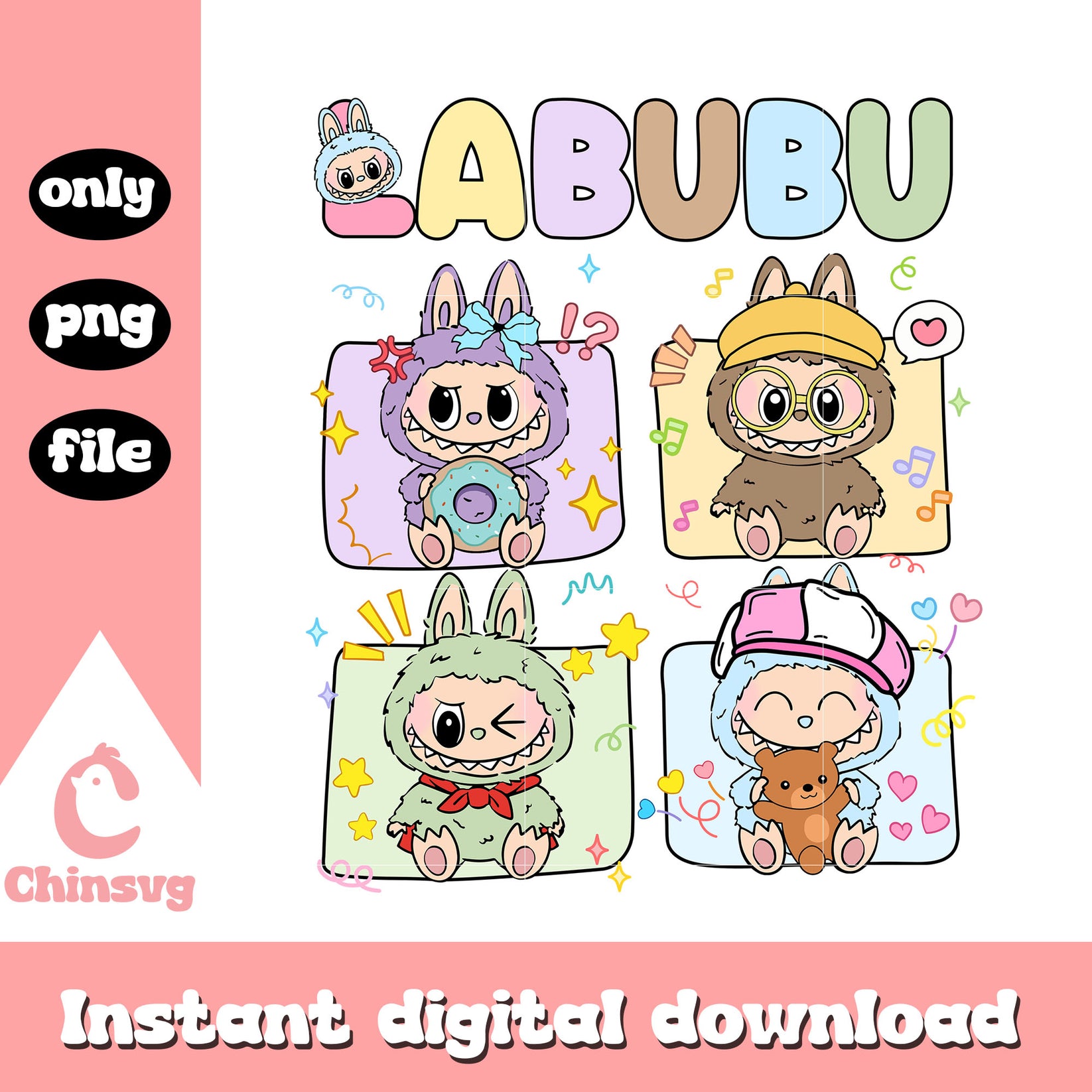 Labubu doll costumes frame design png, labubu drawing png – Chinsvg