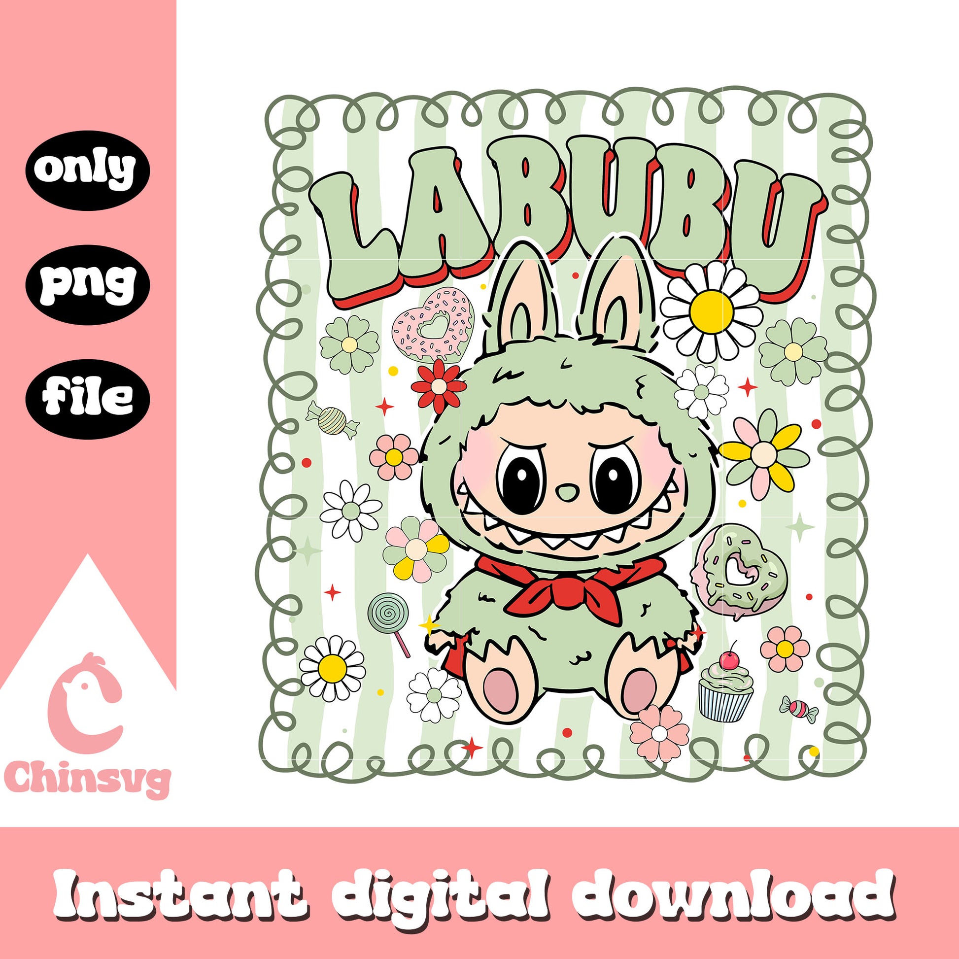 Labubu doll green sweet frame design png, labubu clipart png – Chinsvg