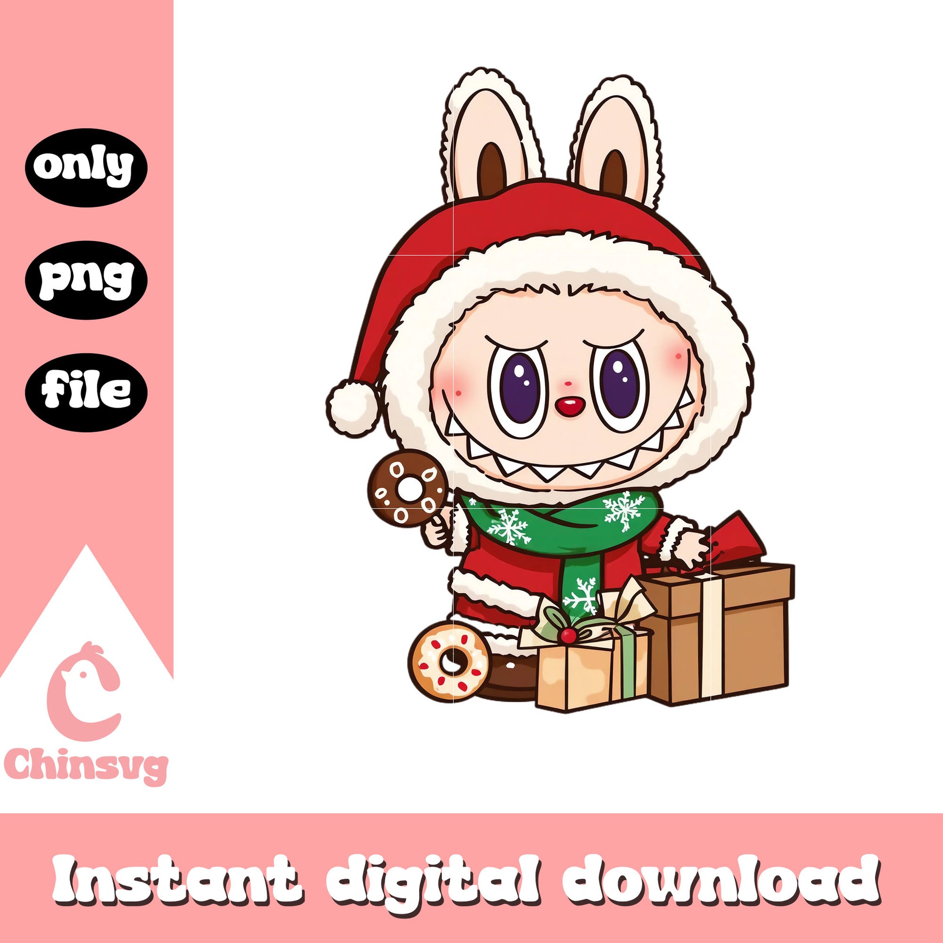 Labubu doll santa claus with donut png, labubu fall in wild png