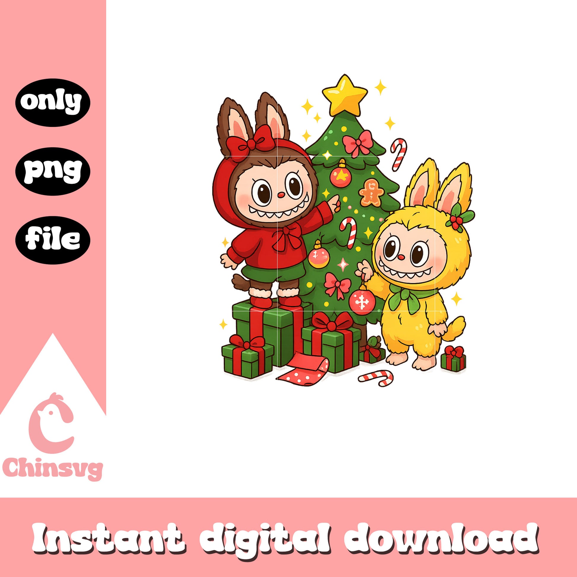 Labubu dolls christmas tree png, labubu monster png