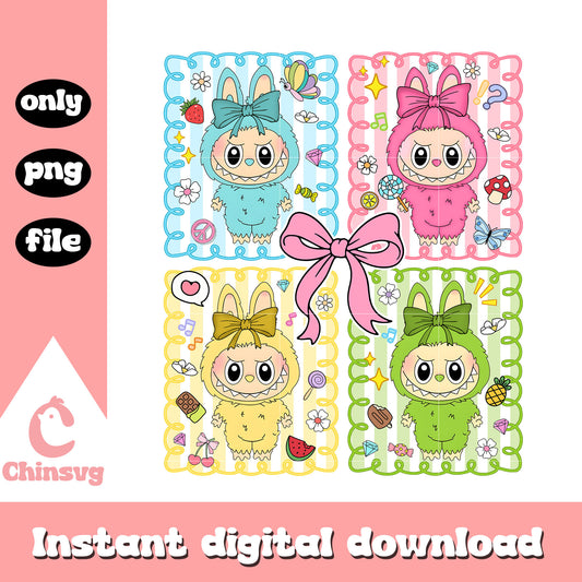 Labubu dolls coquette ribbon frame design png, labubu toy png