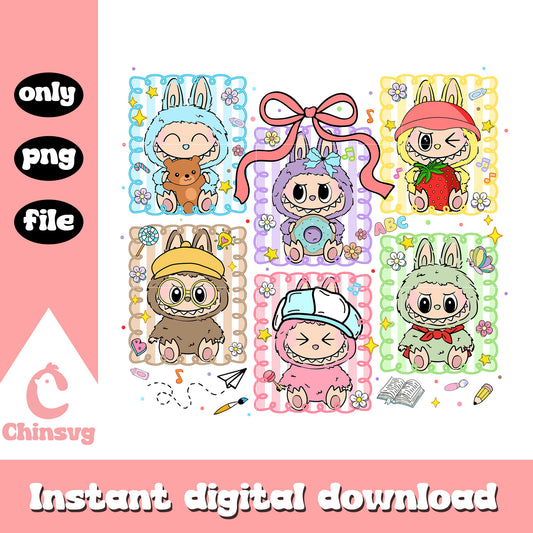 Labubu dolls coquette ribbon frame png, labubu cartoon png