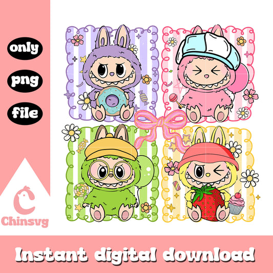 Labubu dolls frame design png, labubu the monsters png