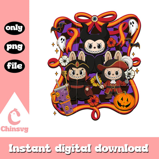 Labubu dolls happy halloween bow design png, halloween movies png