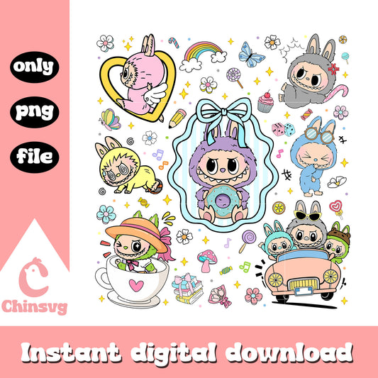 Labubu dolls ribbon mirror clipart design png, labubu png