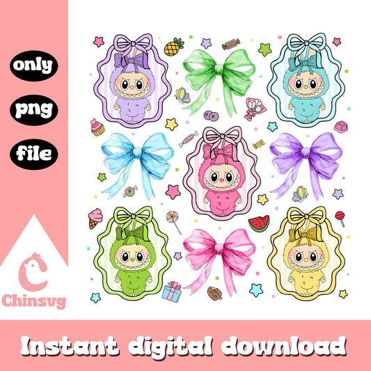Labubu dolls ribbon mirror design png, labubu pop mart png