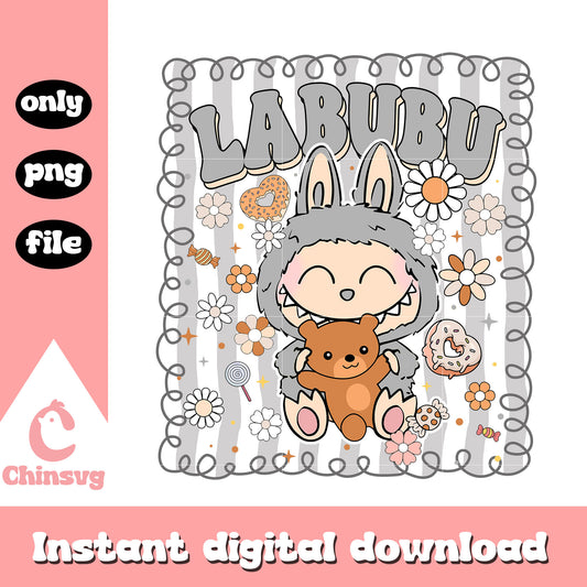 Labubu doll sweet bear frame design png, labubu toy png