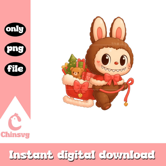 Labubu dool and santa sack png, merry christmas png