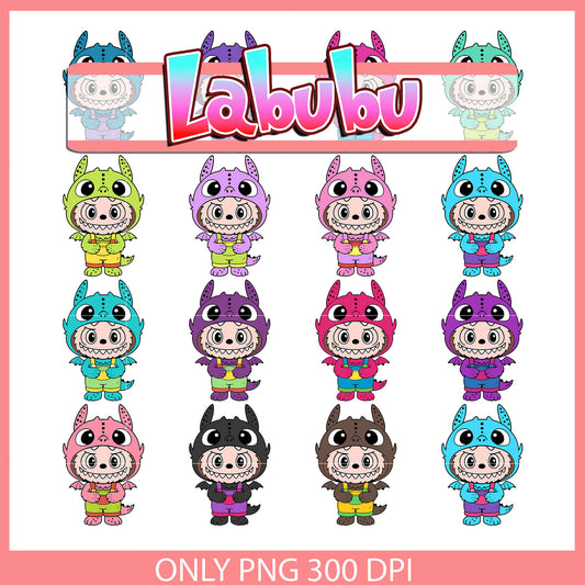 Labubu dragon outfits design bundle png, labubu the monsters png