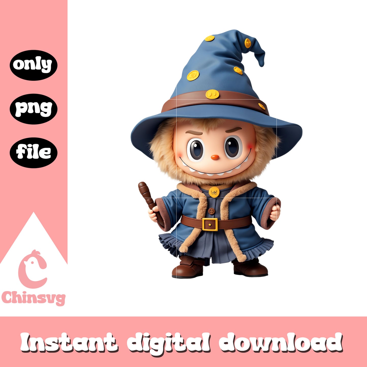 Labubu dwarf monster doll art png, halloween design png