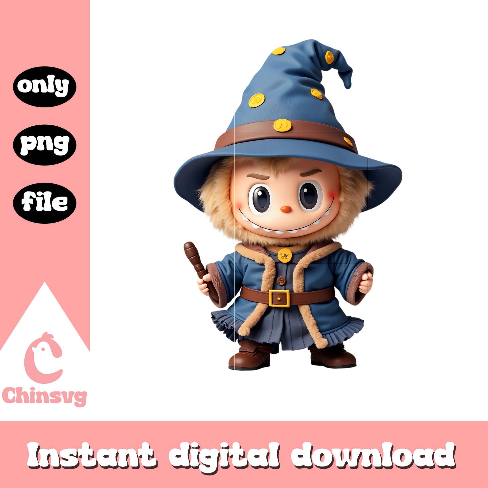 Labubu dwarf monster doll art png, halloween design png