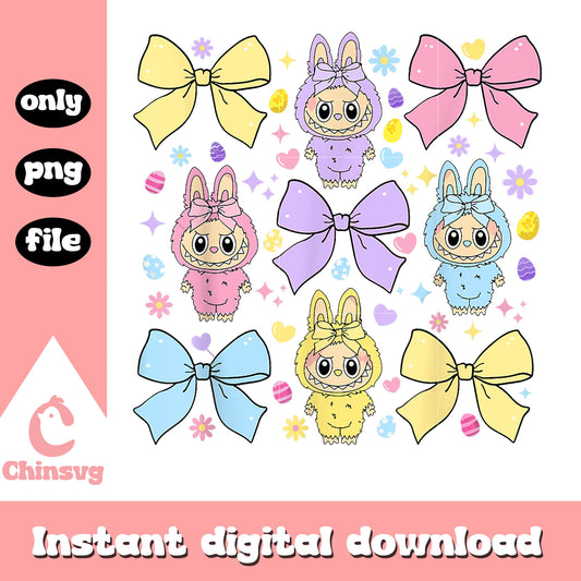 Labubu easter coquette bow cute doll design png, labubu toy png