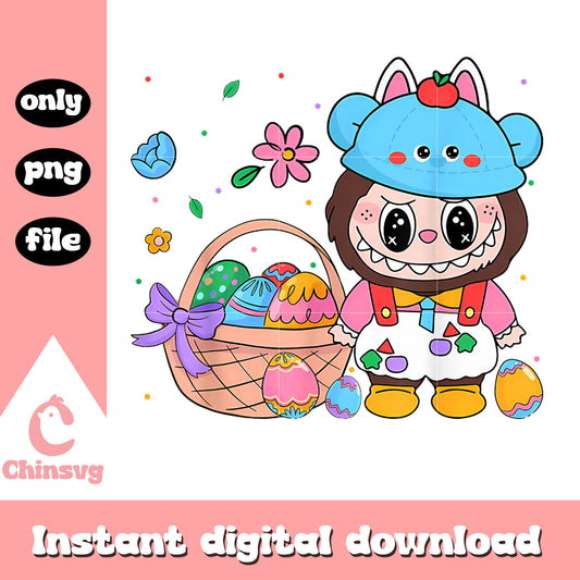 Labubu easter egg hunter drawing design png, labubu outfits png