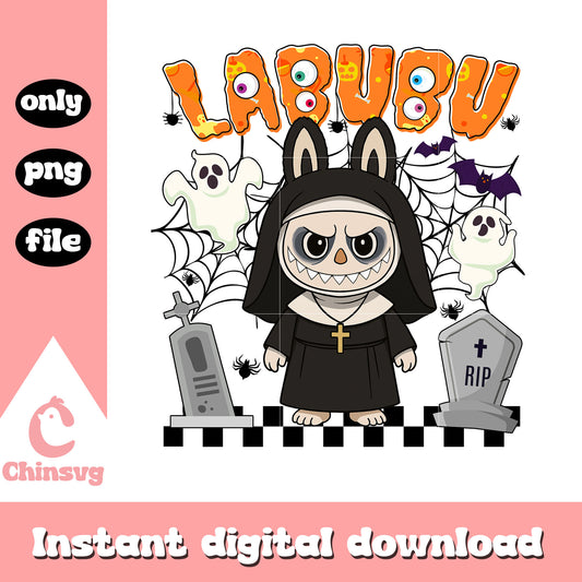 Labubu evil nun ver halloween design png, halloween day png