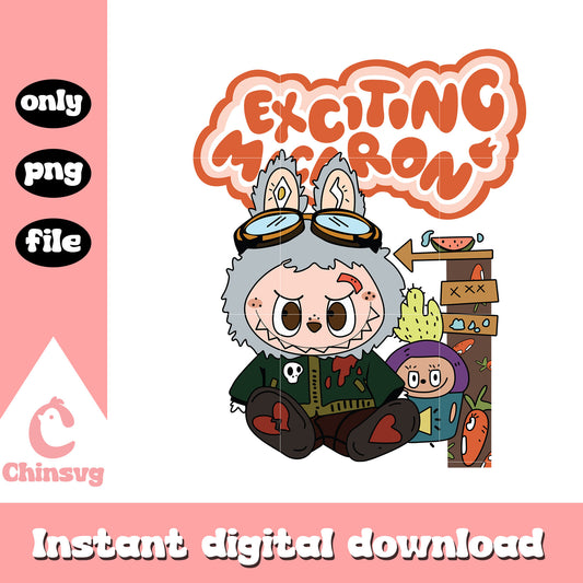 Labubu exciting macaron adventure design png, labubu monster png