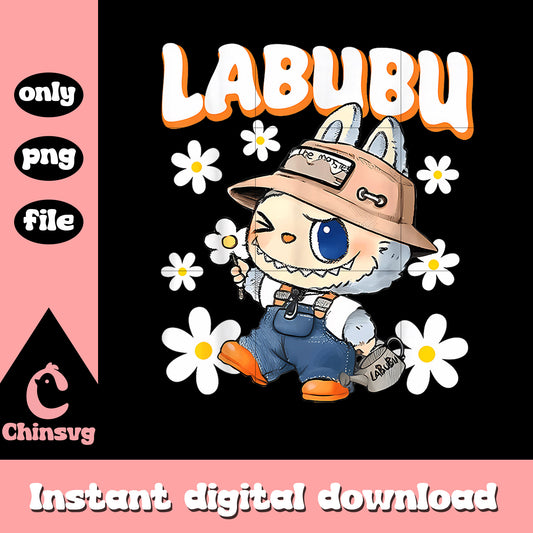 Labubu farmer doll floral design png, the monsters labubu png