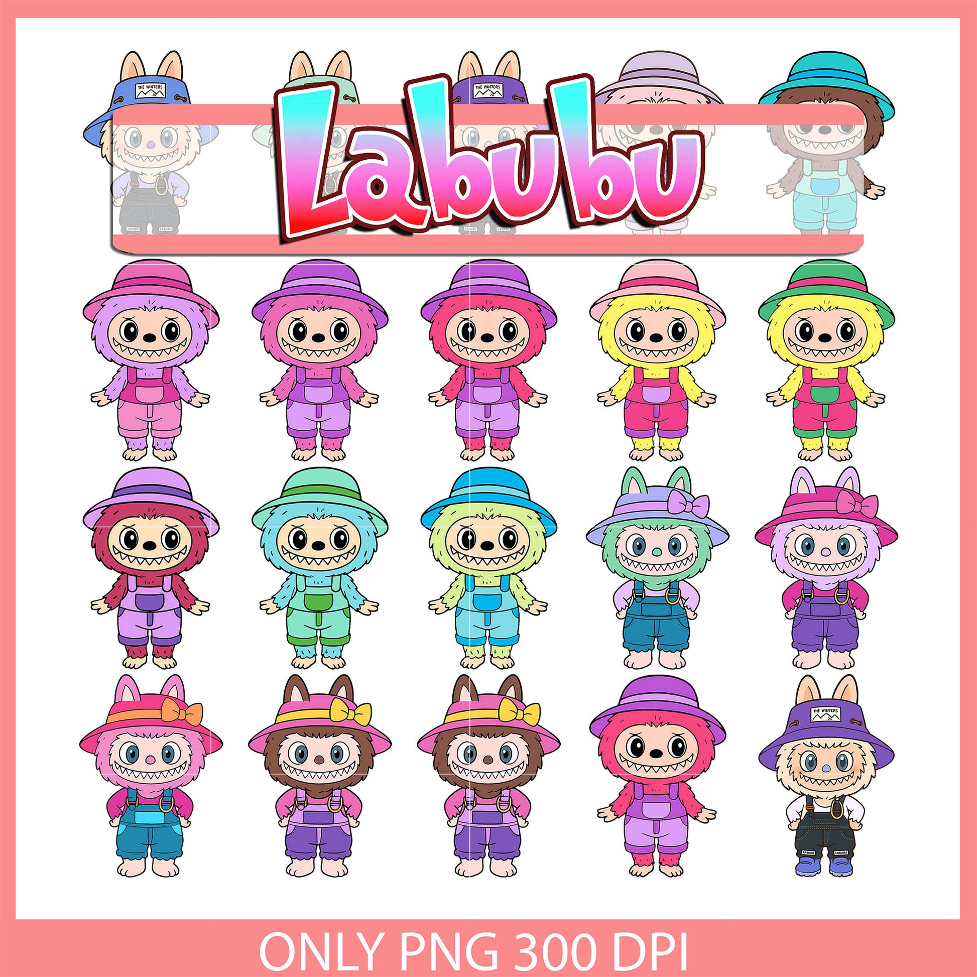 Labubu farmer outfits design bundle png, the monsters labubu png