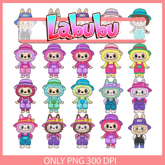Labubu farmer outfits design bundle png, the monsters labubu png