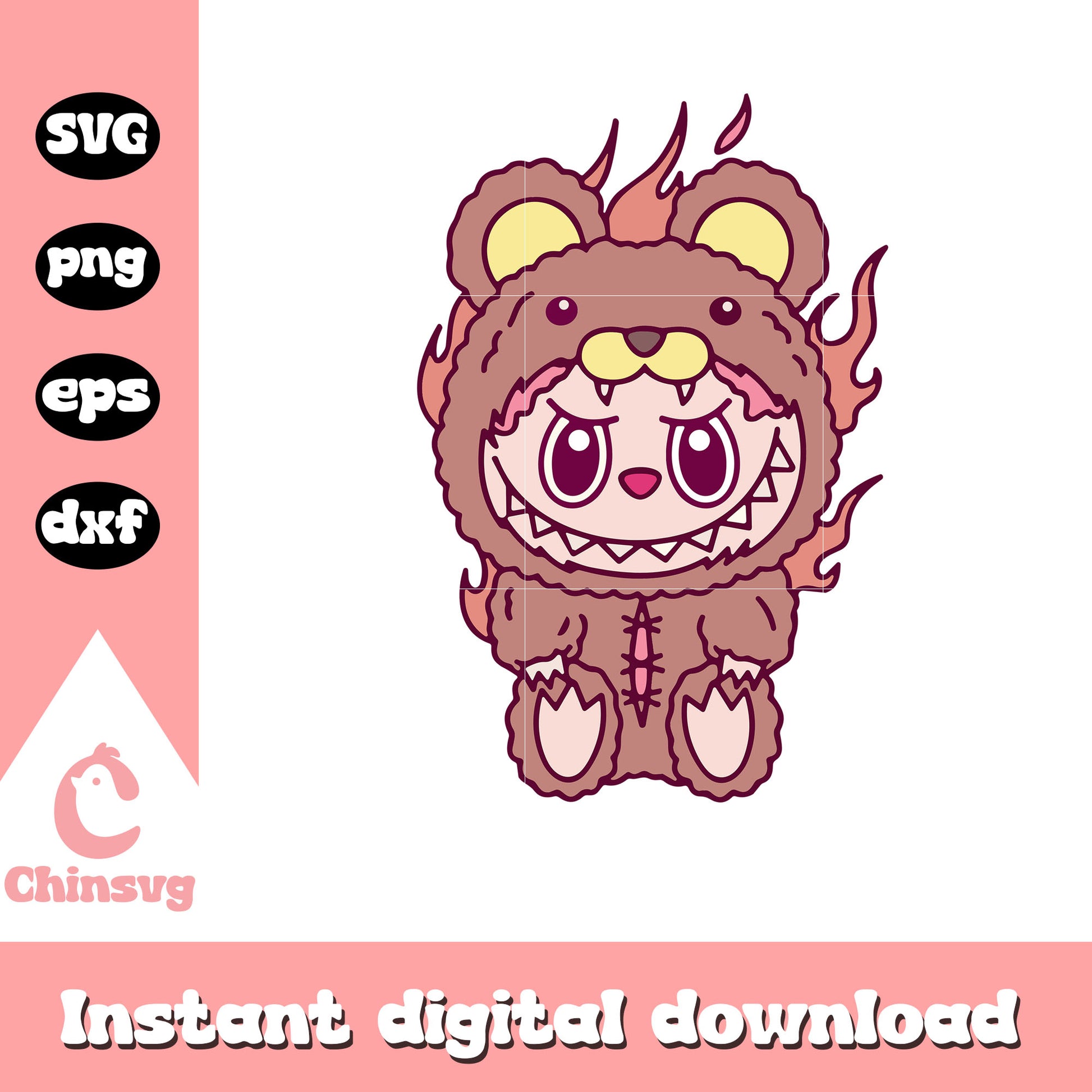Labubu fire bear clothes design svg, the monster labubu svg