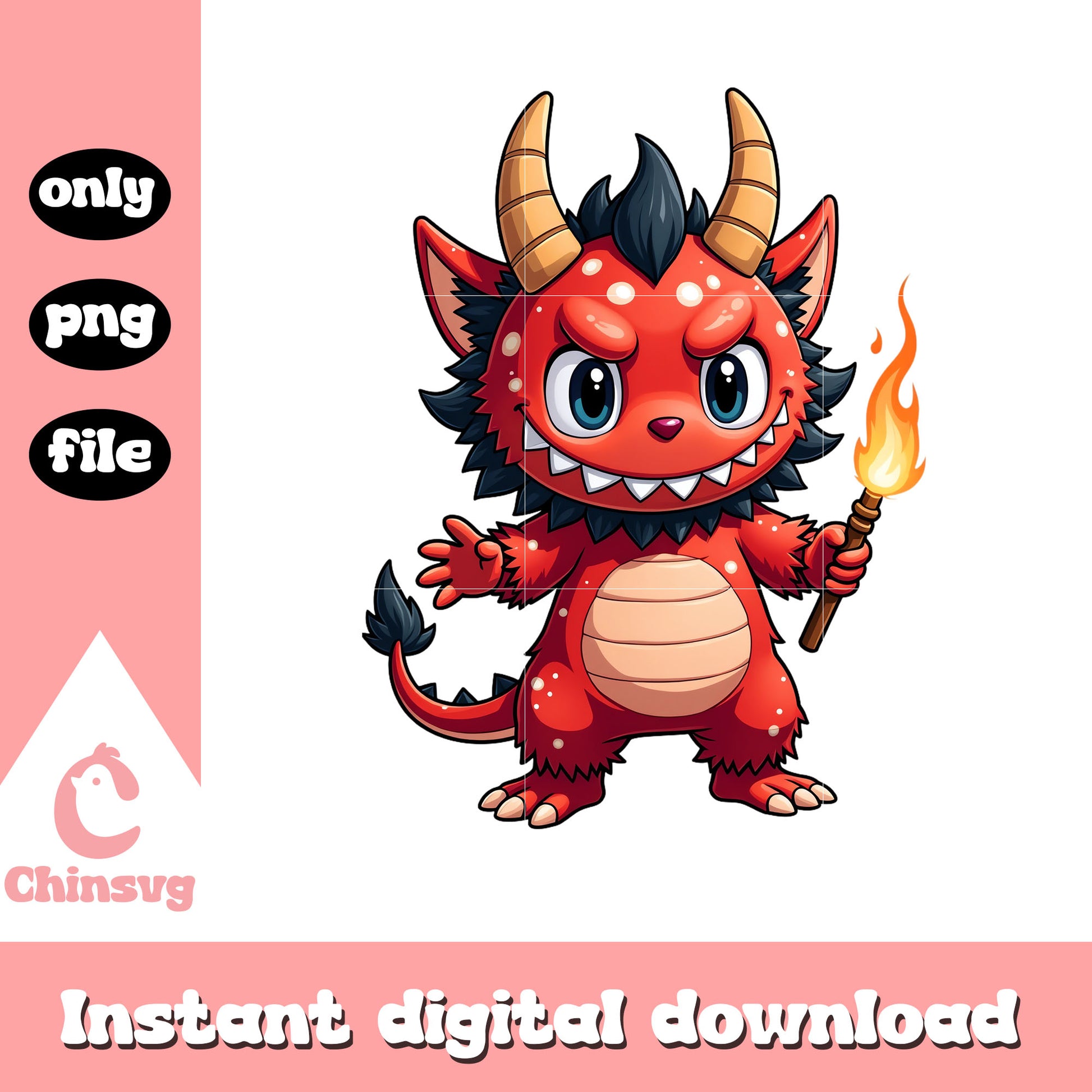 Labubu fire demon doll art png, halloween monster png