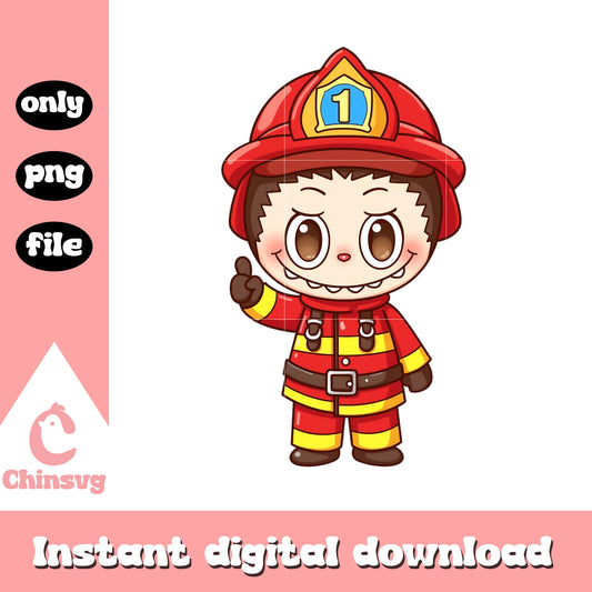 Labubu firefighter doll design png, labubu png, labubu doll png