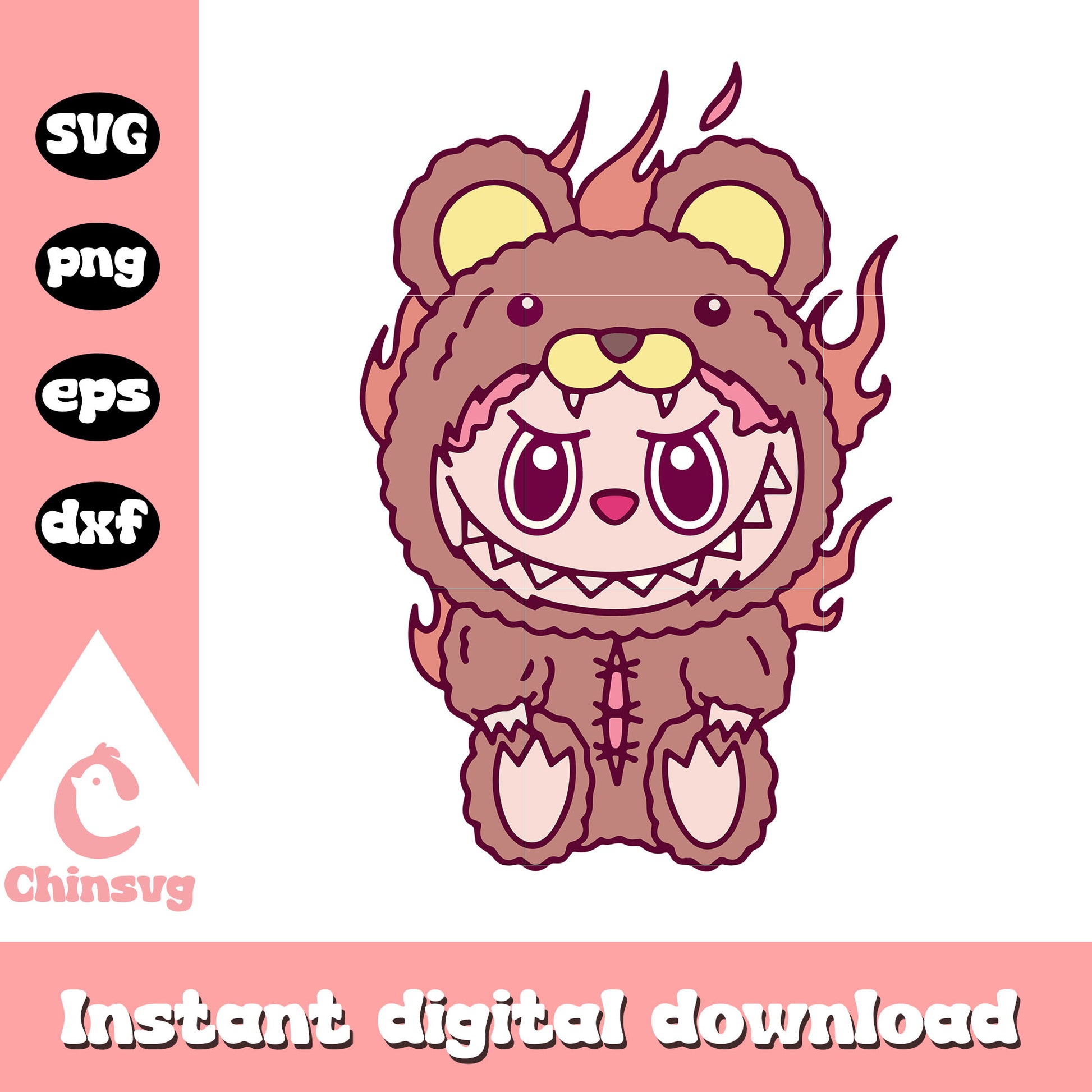 Labubu flaming bear halloween drawing svg, labubu monster svg
