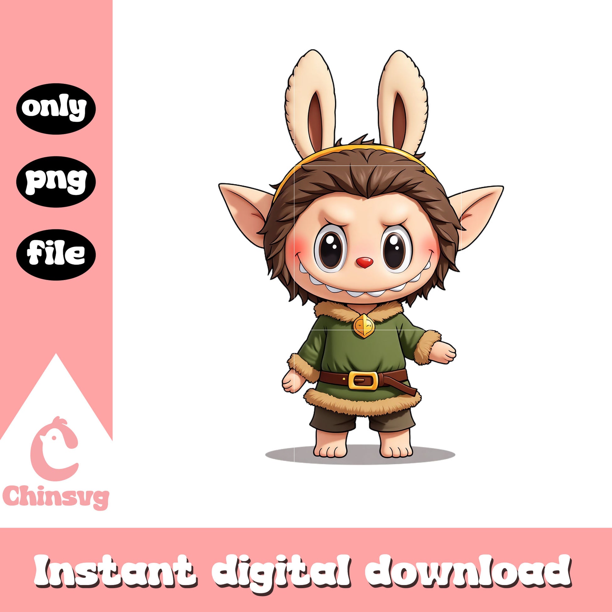 Labubu forest elf doll art png, halloween png, labubu png