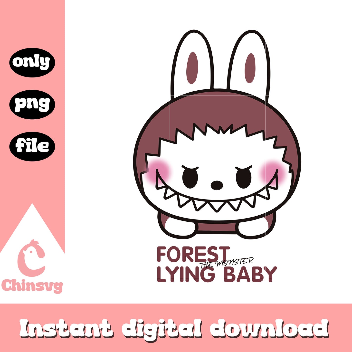 Labubu forest lying baby design png, cute labubu png, labubu doll png