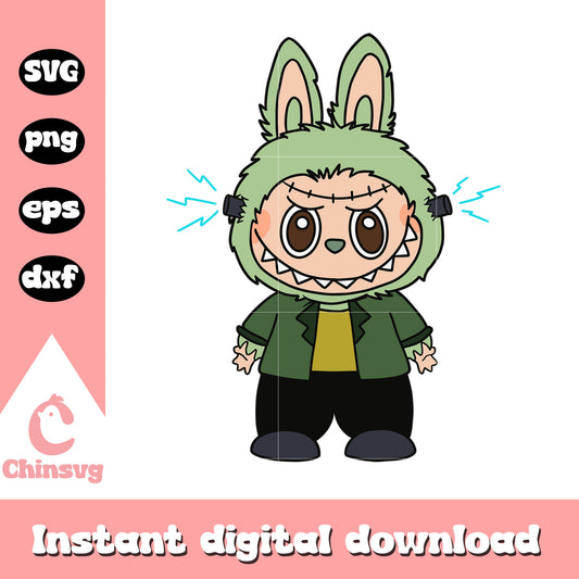 Labubu frankenstein cute doll drawing svg, frankenstein svg